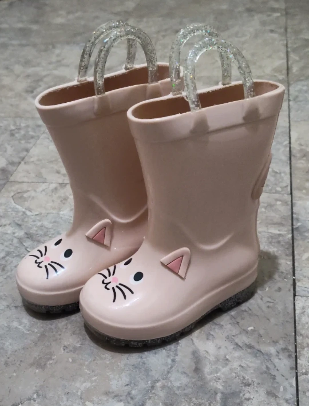 Old Navy Pink Cat Rain Boots with Glitter Handles - photo 2