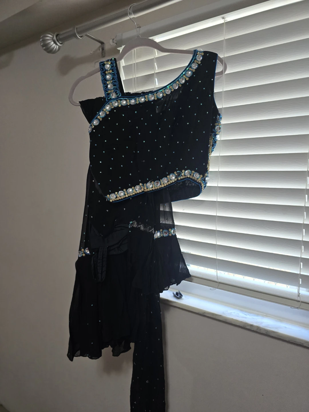 Embellished Black One-Shoulder Top and Skirt Set