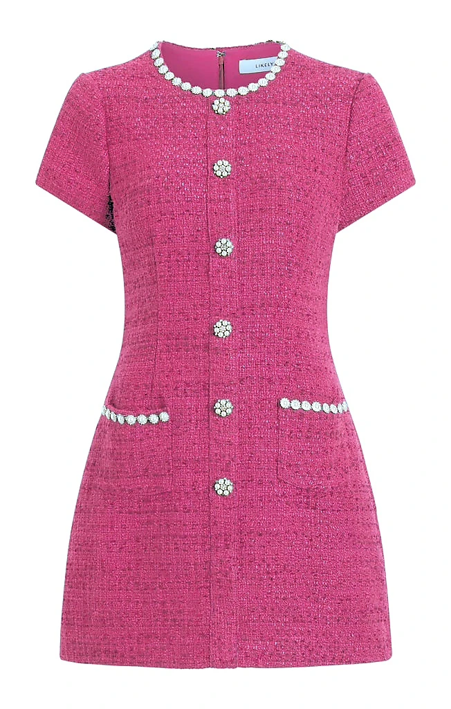 Likely NYC Alani Dress - Pink Tweed Jewel Button Short Sleeve - photo 5