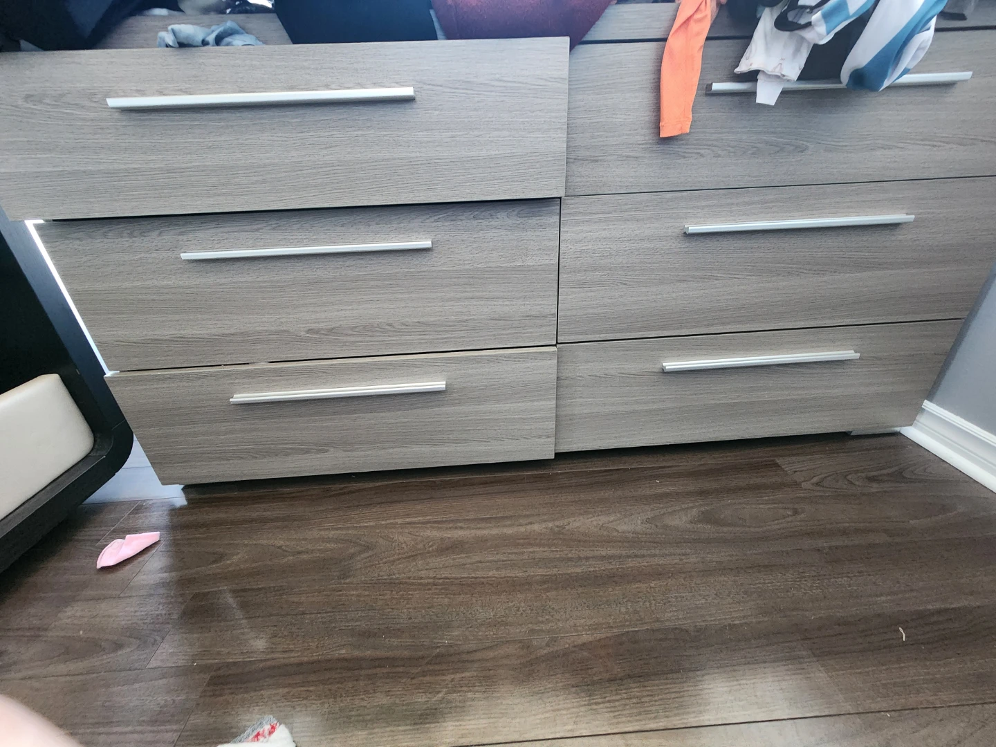 Grey queen size leons bed with night stand and dresser