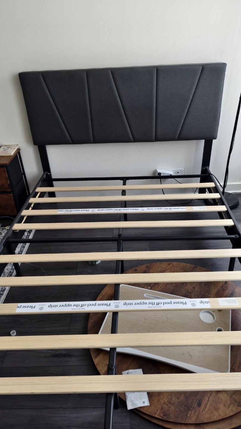 Dark Gray Upholstered Headboard Bed Frame