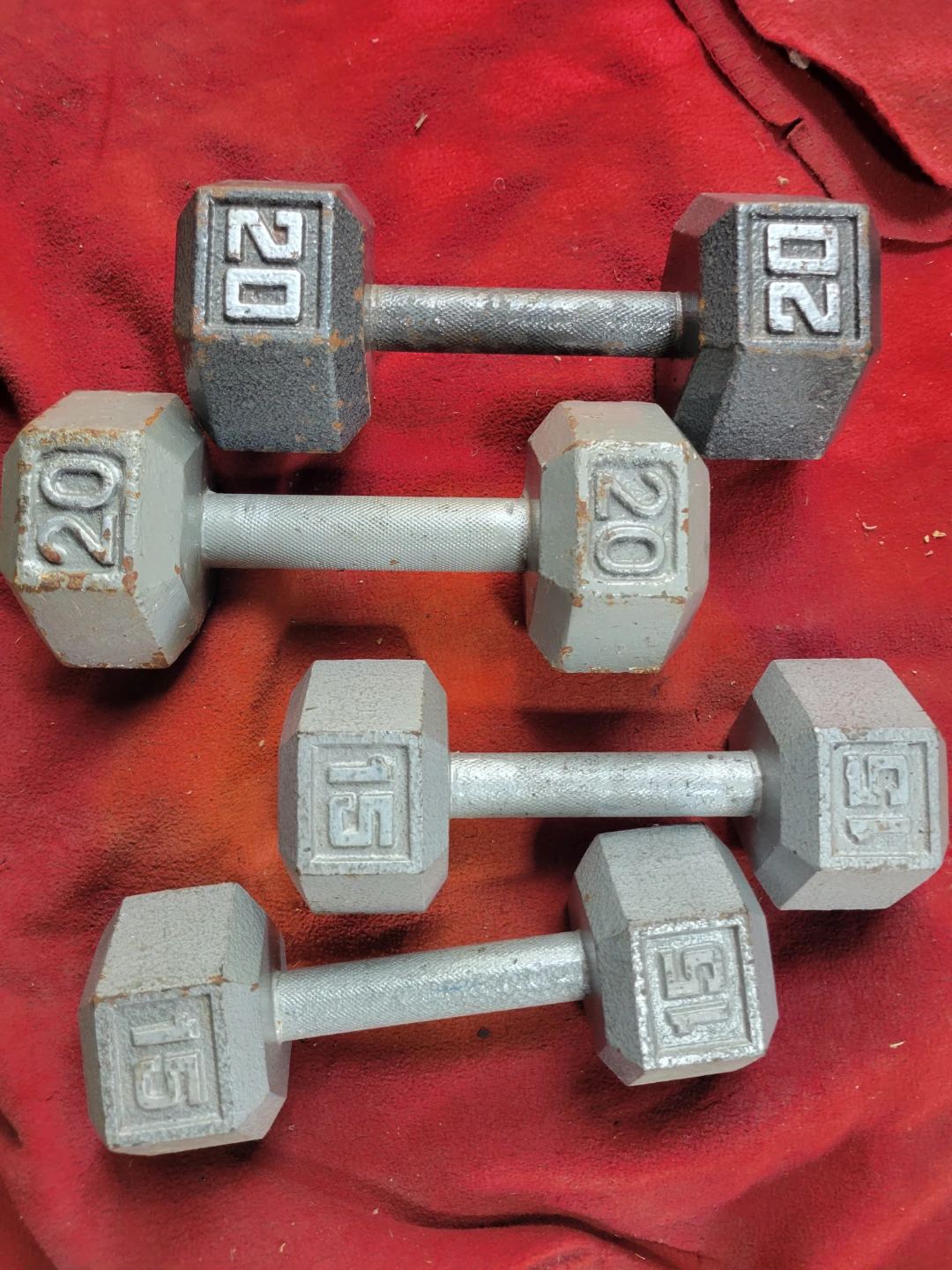 SETS OF 20s and 15s  HEXHEAD DUMBBELLS TOTAL 70LBSs