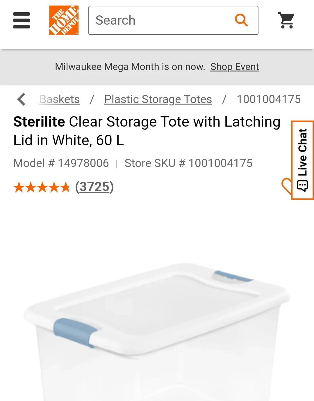 Sterilite 60 L Clear Storage Tote Lid - LID ONLY