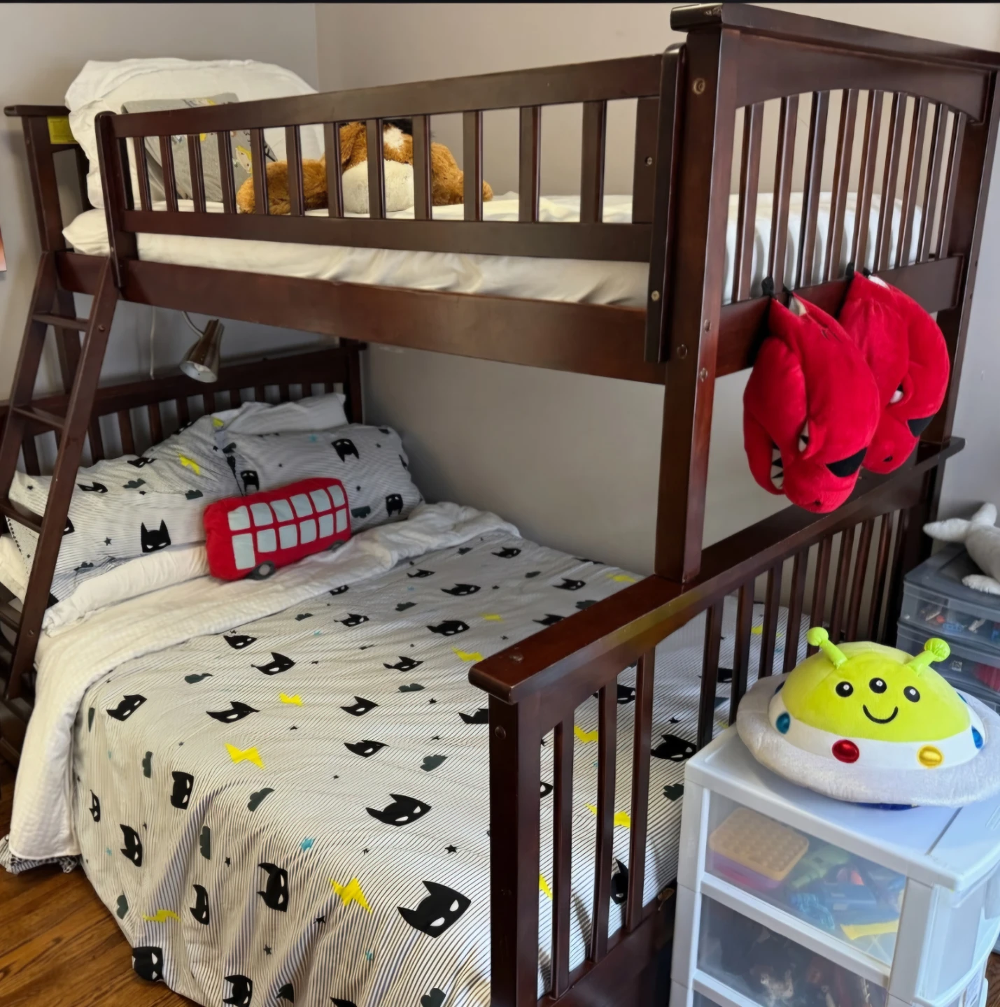 Dark Brown Twin over Full Bunk Bed with Mattresses