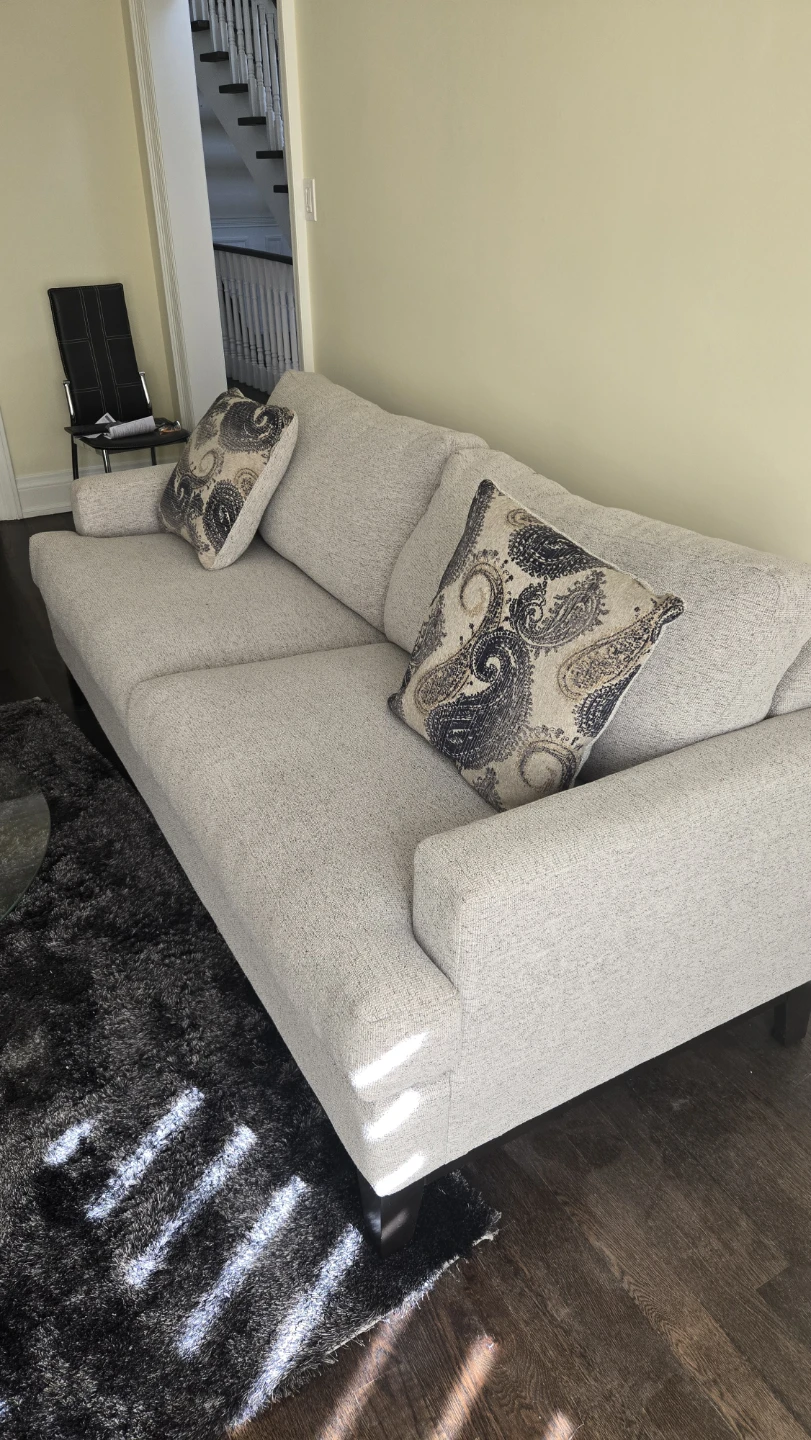 Light Grey Sofa with Patterned Pillows - photo 2