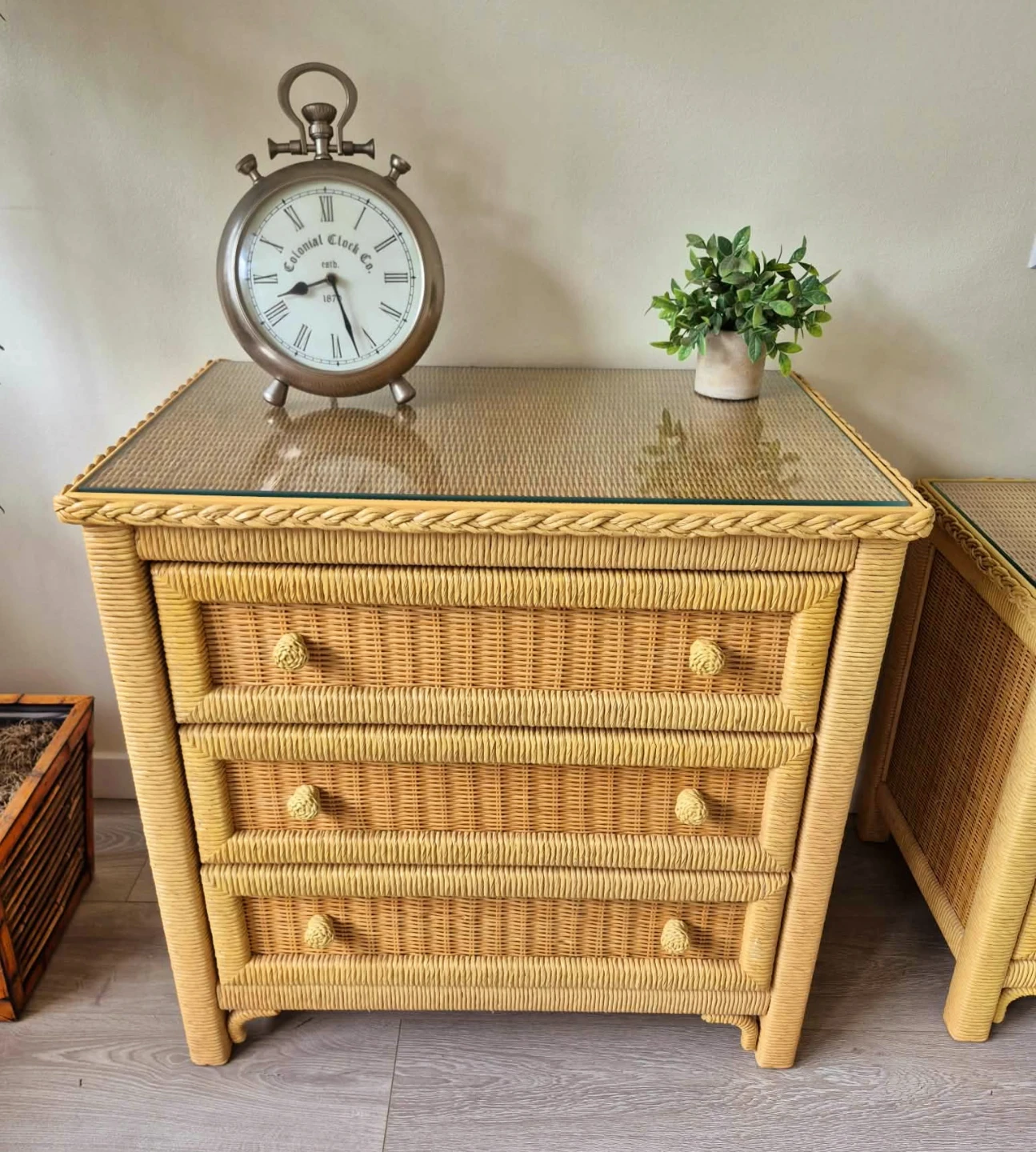 Bohemian Solid Wood Under Woven Rattan Wicker 3 Drawer Dresser - photo 3