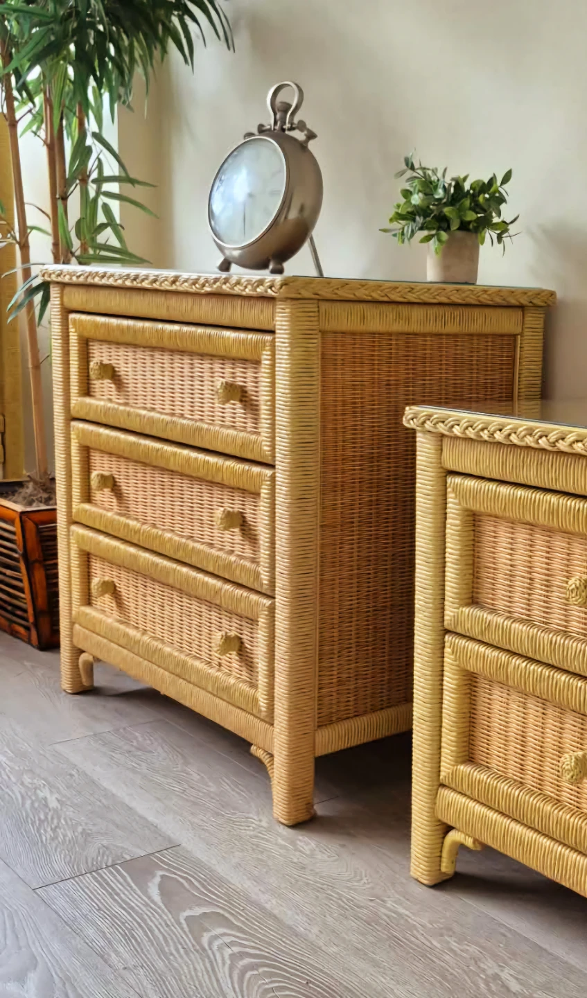 Bohemian Solid Wood Under Woven Rattan Wicker 3 Drawer Dresser - photo 4