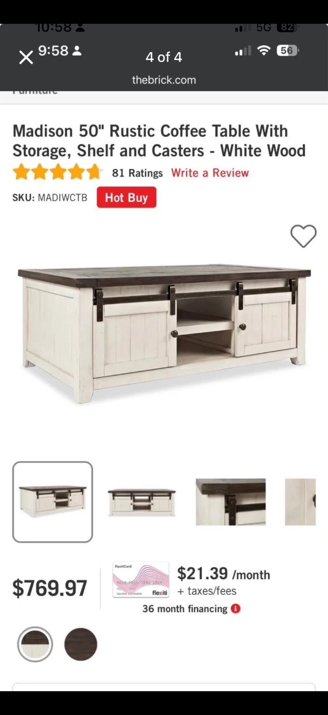Madison 50" Coffee Table - White Wood