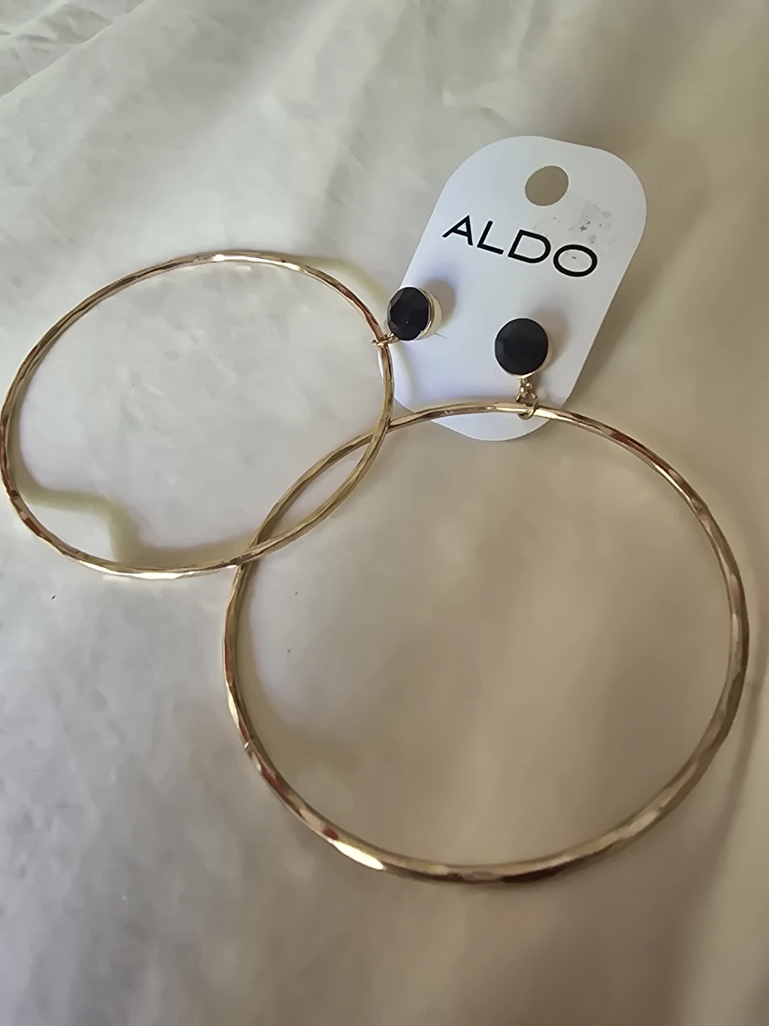 ALDO Gold Tone Hoop Earrings with Black Gem Detail - photo 3