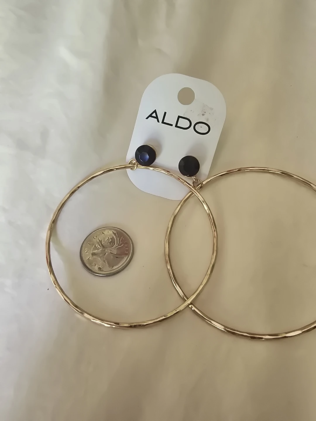 ALDO Gold Tone Hoop Earrings with Black Gem Detail - photo 4