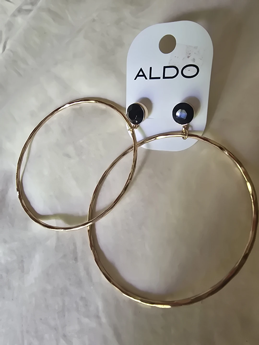 ALDO Gold Tone Hoop Earrings with Black Gem Detail - photo 5