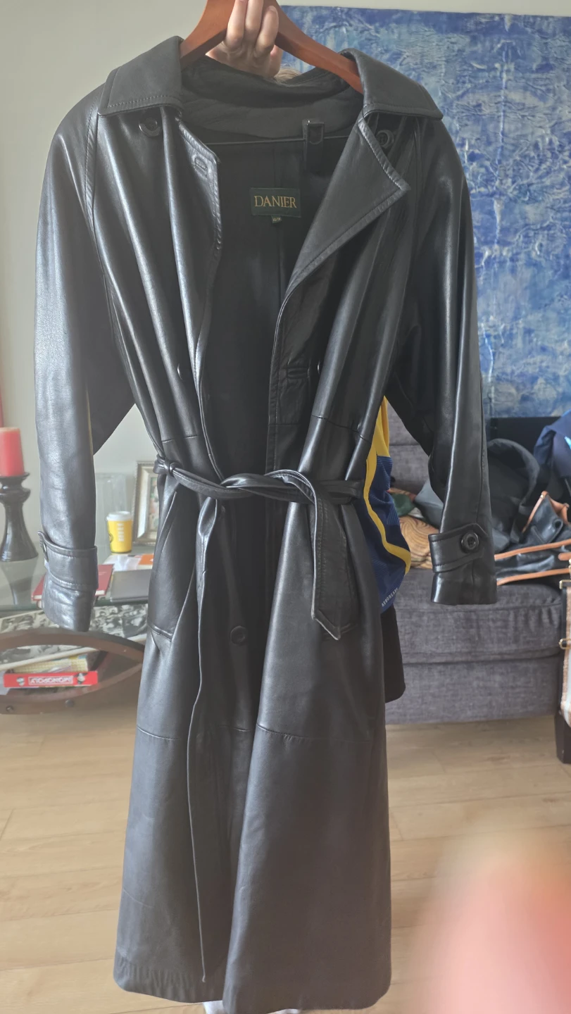 DANIERE Black Leather Trench Coat