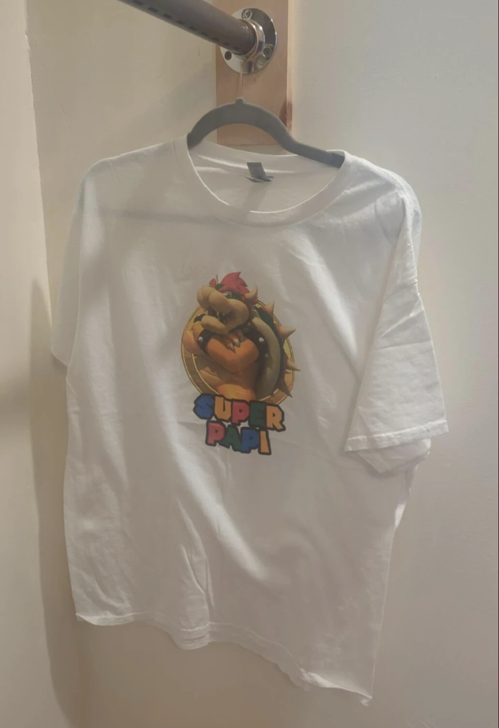White Super Papi T-Shirt with Bowser Graphic