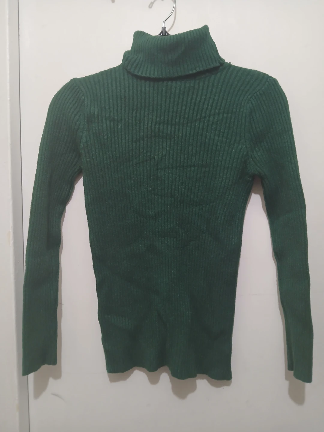 Women's Green Ribbed Turtleneck Sweater