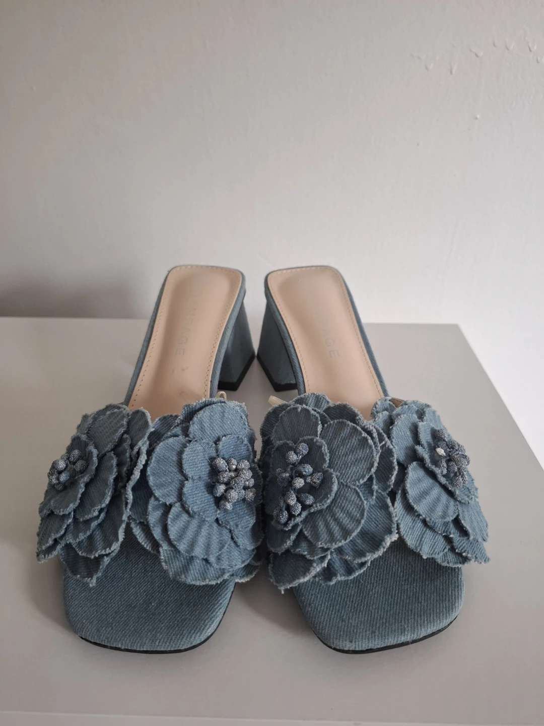 Blue Denim Mules with Floral Embellishments - photo 2