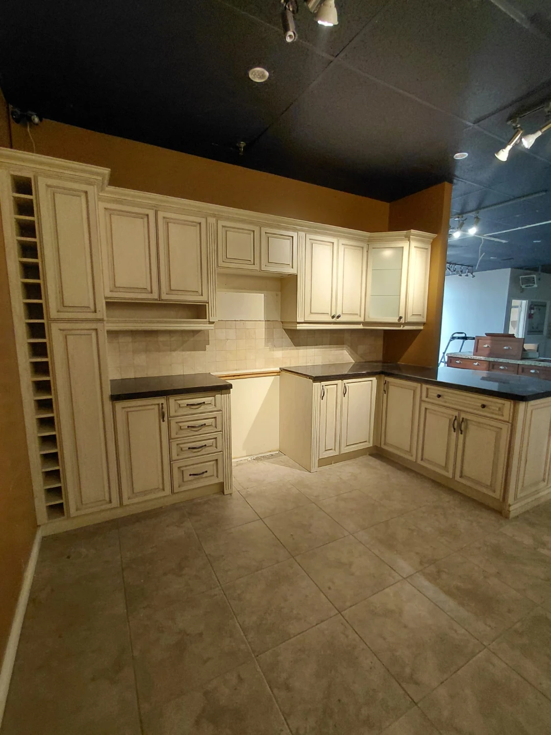 Cream Kitchen Cabinet Set with Wine Rack - photo 2