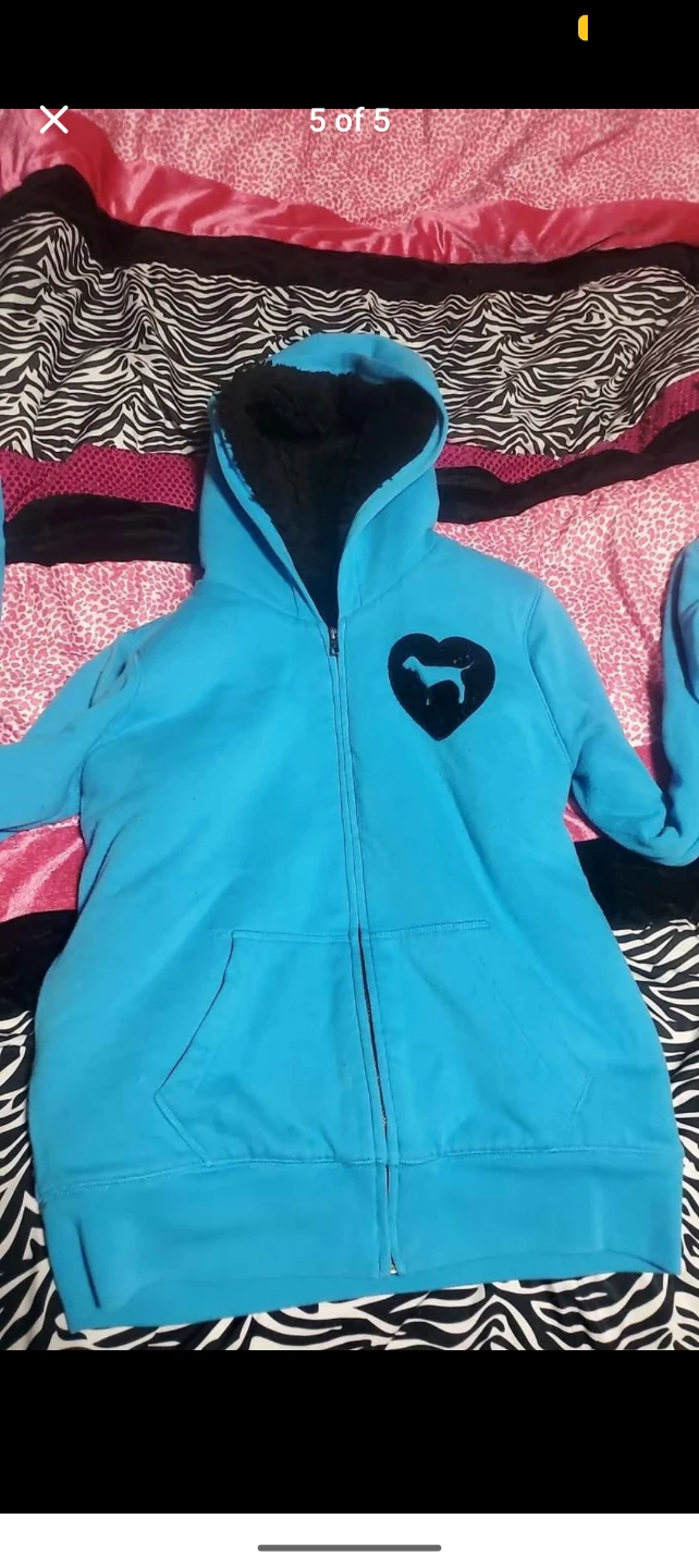 Vintage Victoria's Secret PINK Blue Lined Zip up Hoodie - photo 2