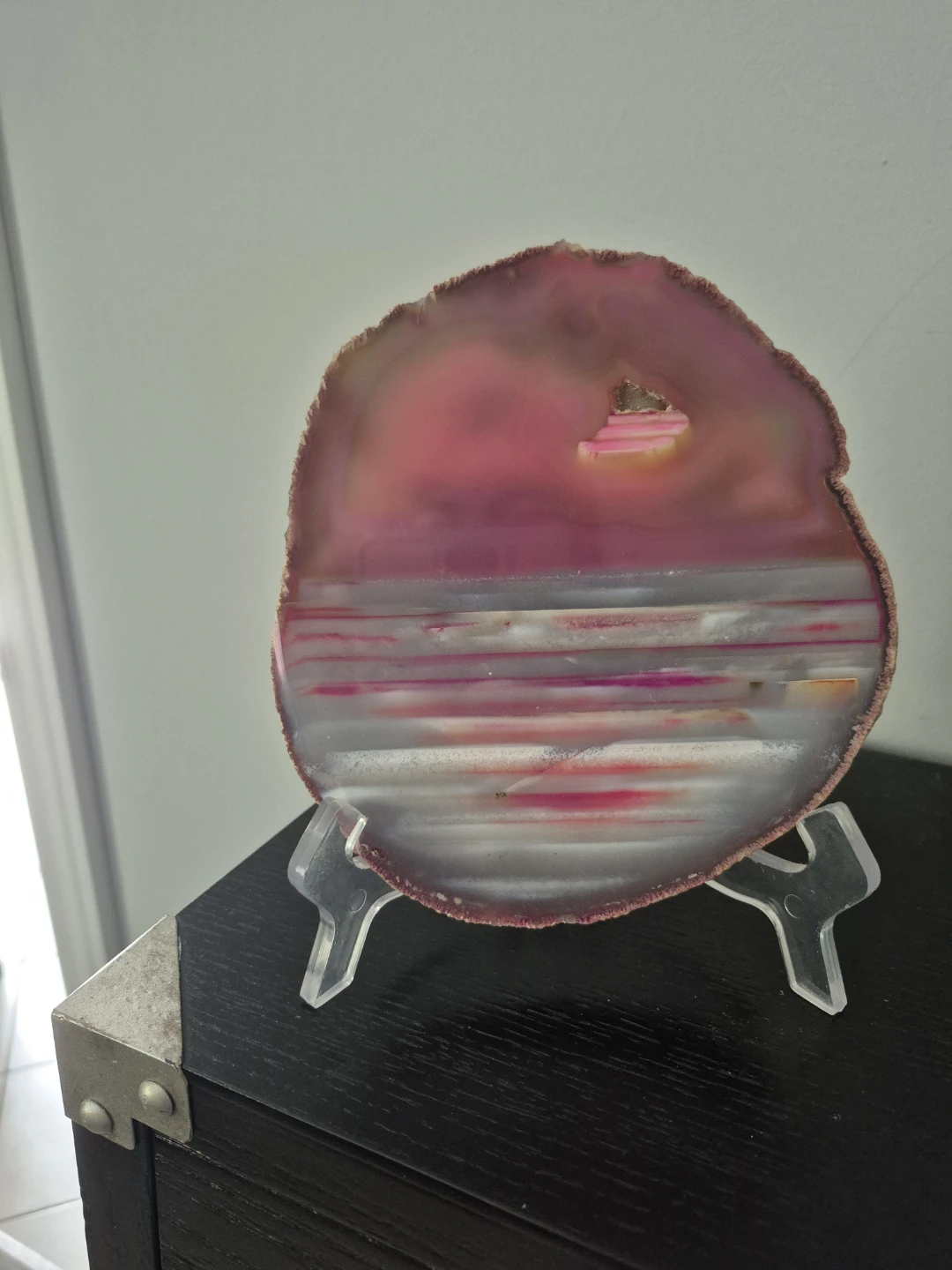 Pink and White Agate Slice Display Piece