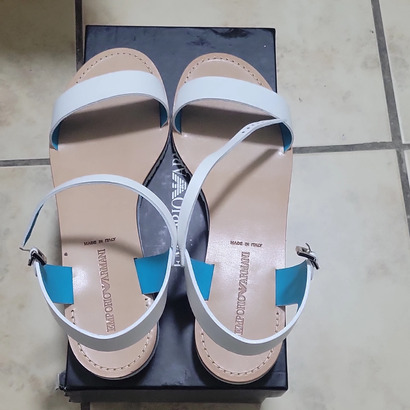 Emporio Armani White & Blue Leather Sandals - photo 4