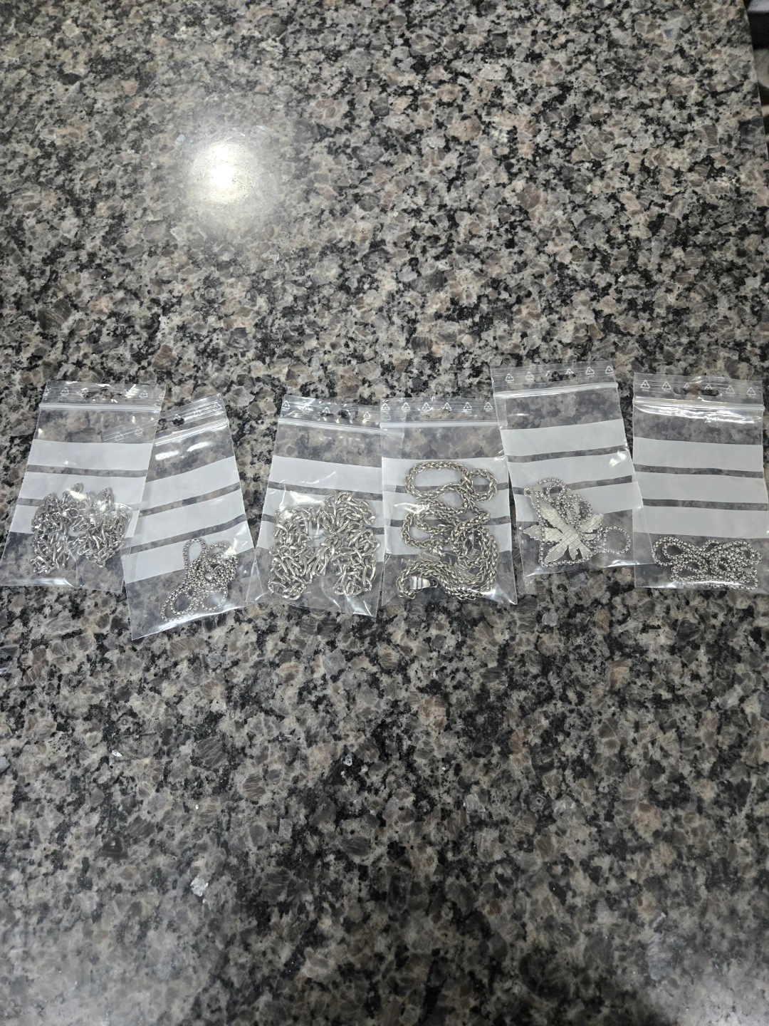 Set of 6 Silver Chains with 2 Pendants