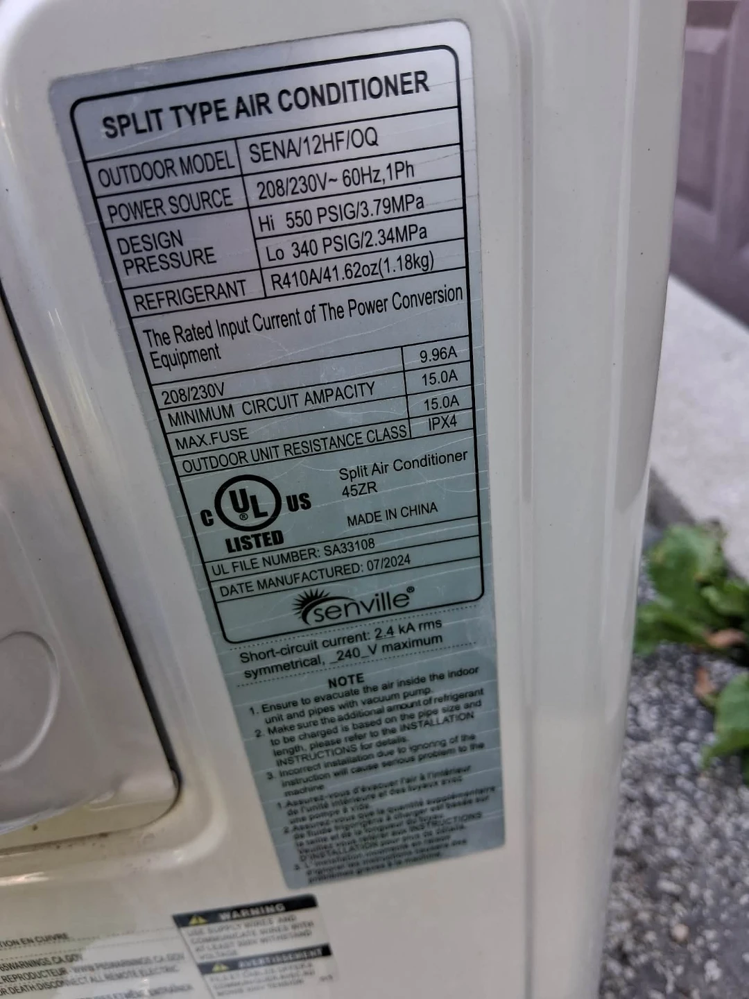 Senville Split Type Air Conditioner Outdoor Unit - photo 2