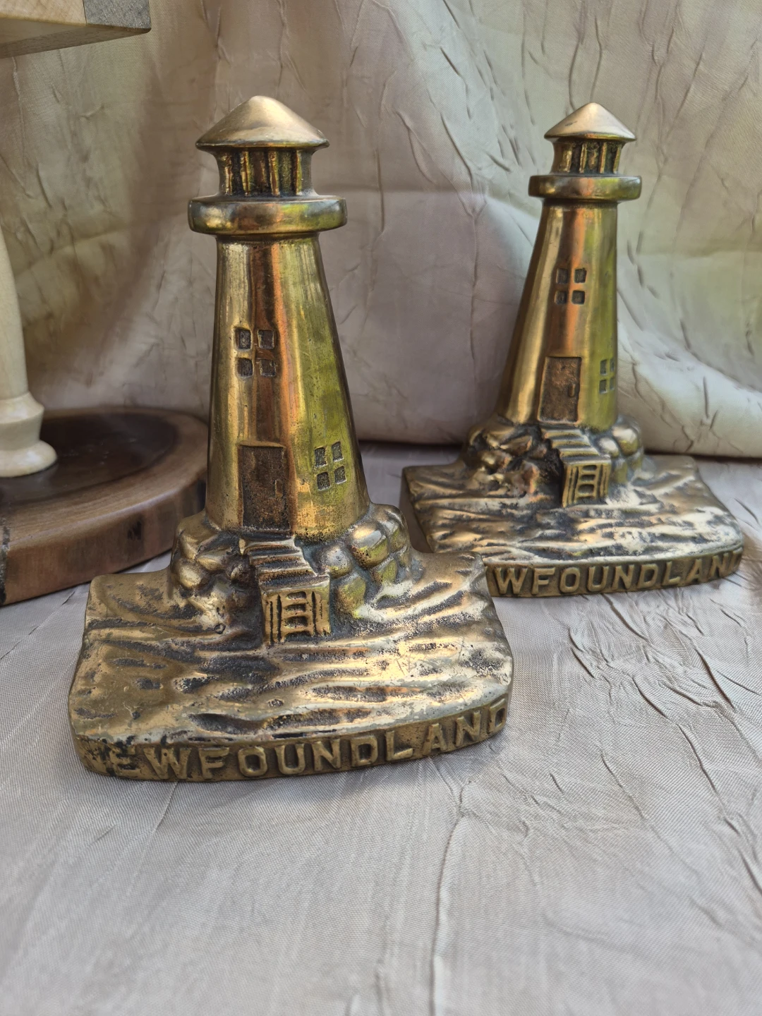 Vintage Solid Brass Pair of Newfoundland Lighthouse Book Ends - photo 2