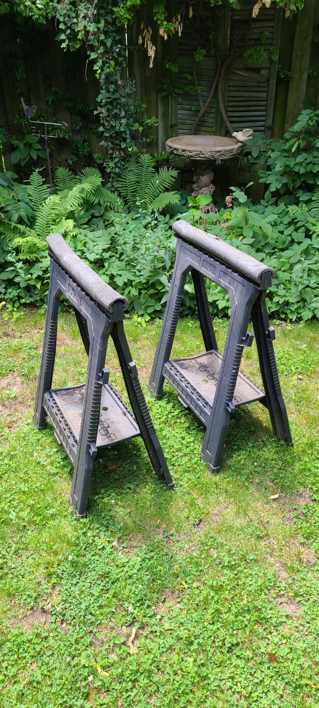 2 Stanley Sawhorses - Folding Plastic, Great Condition!