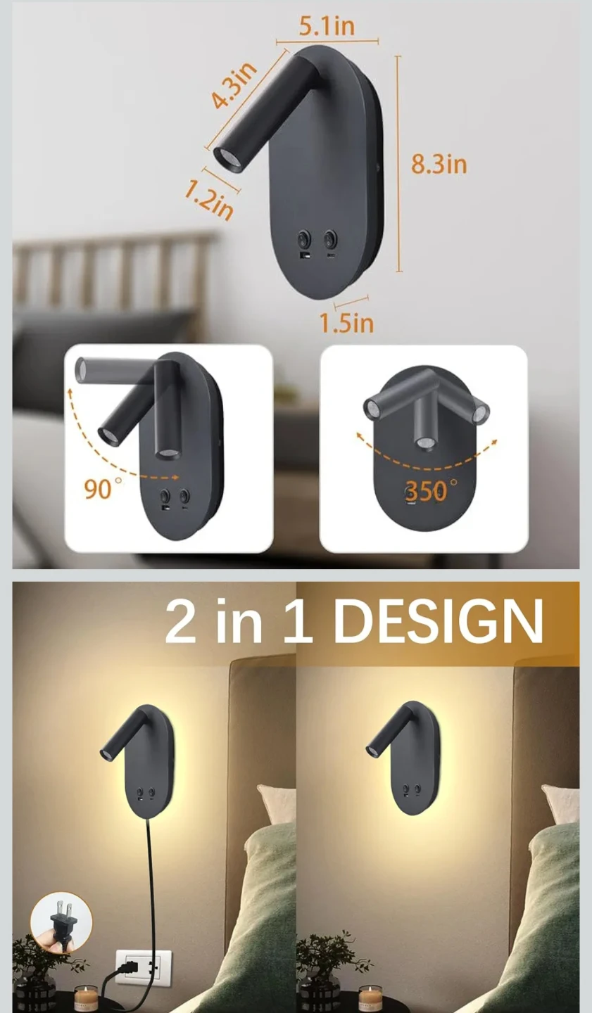 Wall Mounted Reading Lamp with USB Ports - photo 5