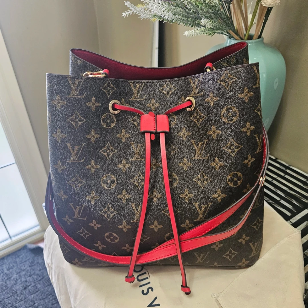 Louis Vuitton Monogram Bucket Bag with Red Trim