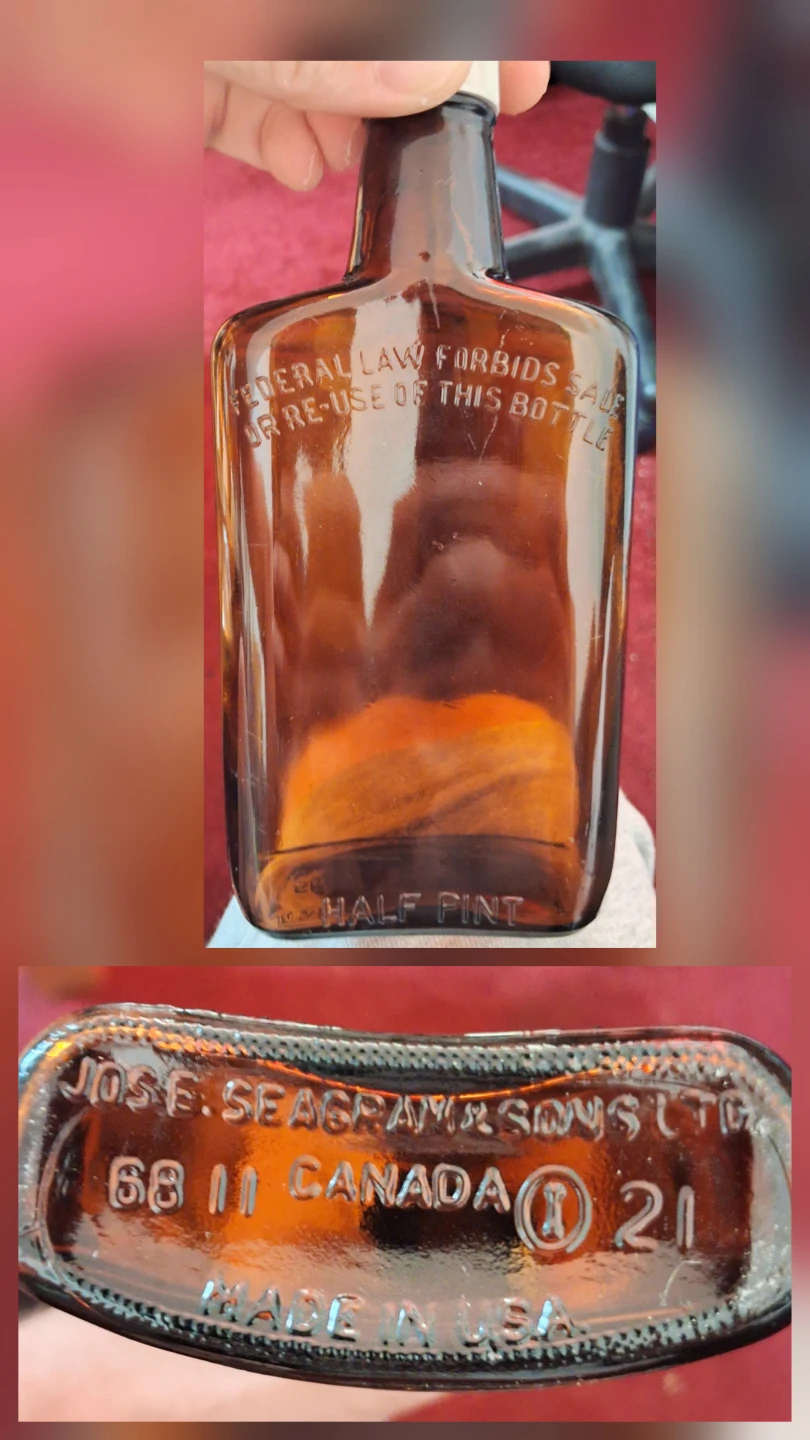 Vintage Seagram's Half Pint Amber Glass Bottle