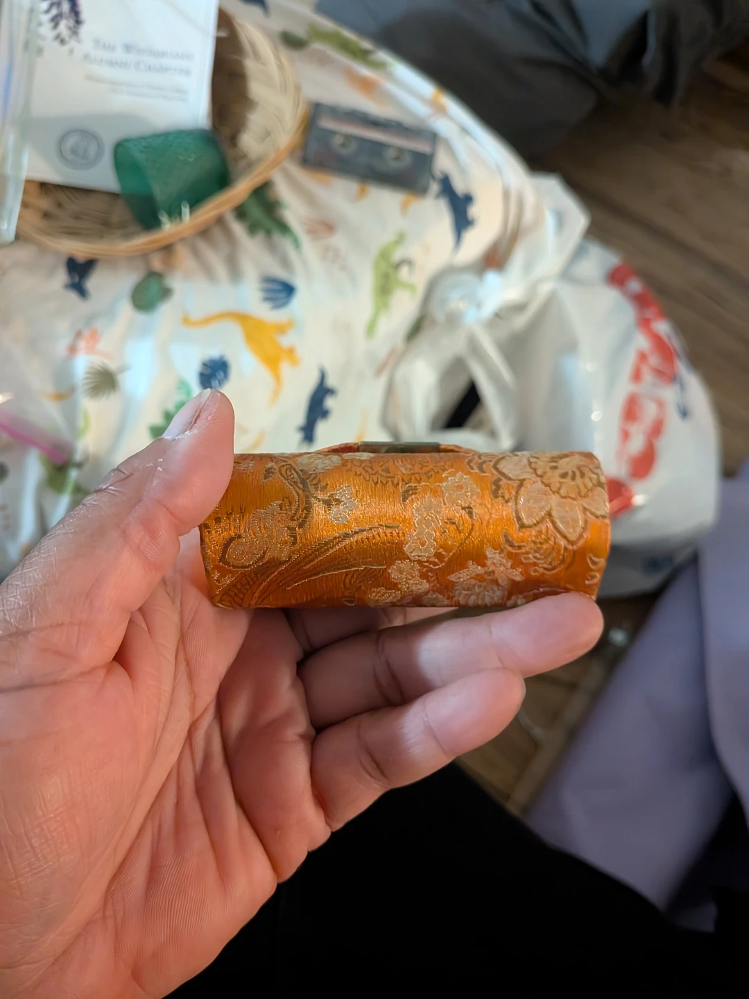Orange Brocade Jewelry Box with Mirror - photo 2