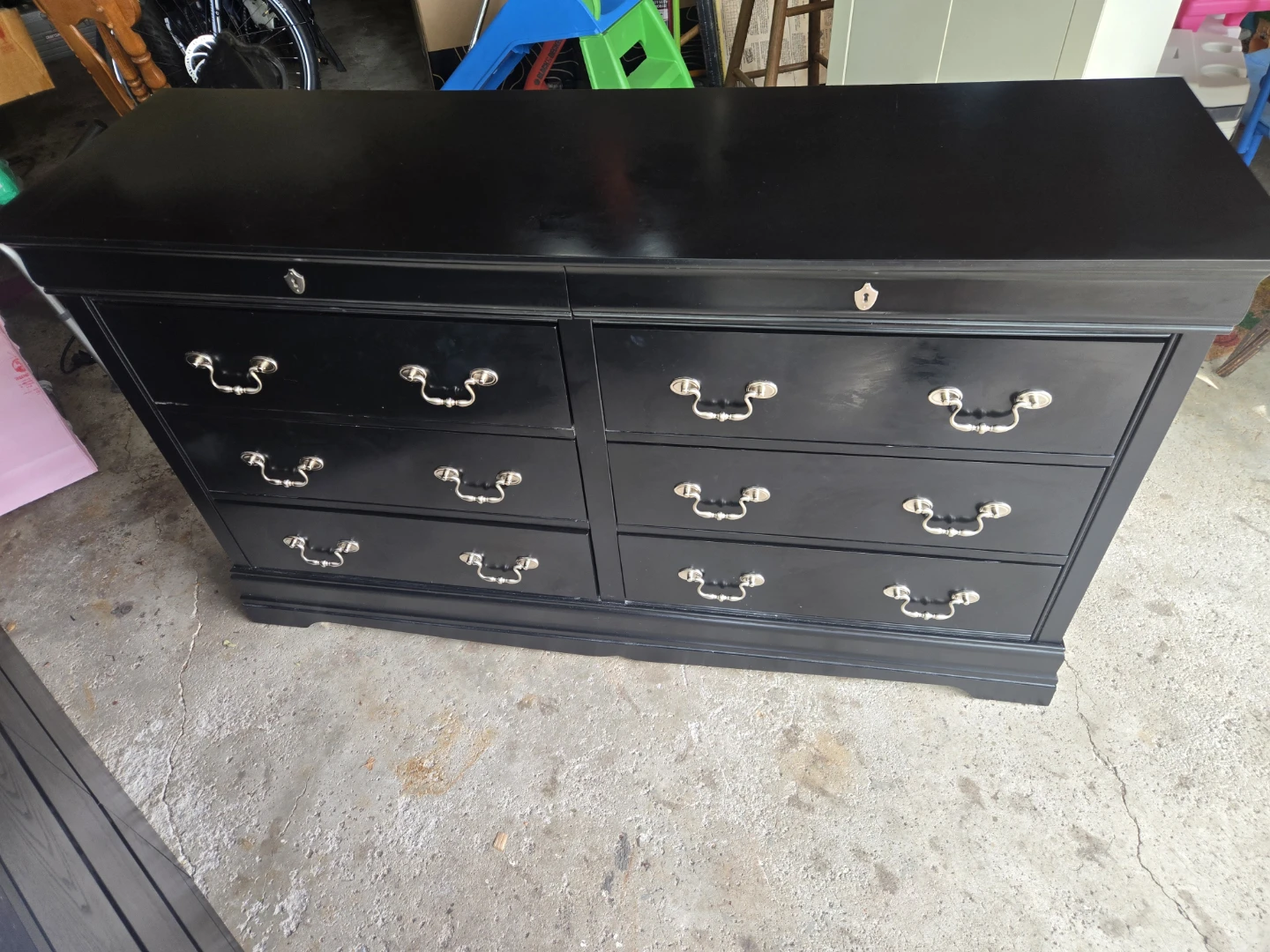 Black 6-Drawer Dresser with Mirror & Hidden Storage
