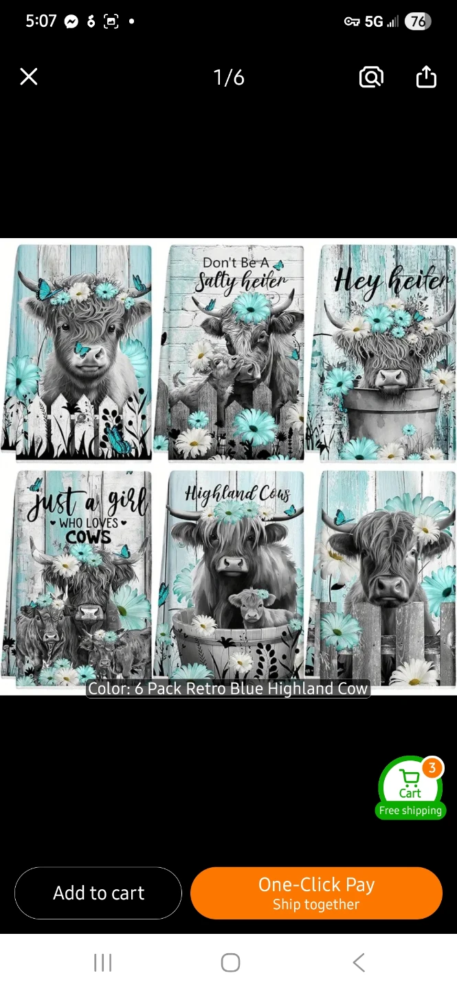 NEW Retro Blue Highland Cow Kitchen Towels