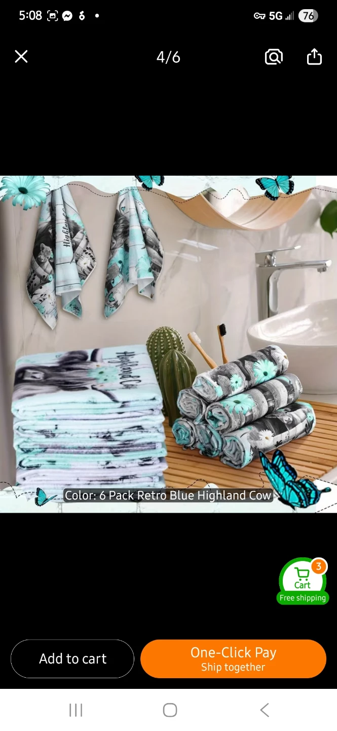 NEW Retro Blue Highland Cow Kitchen Towels - photo 2