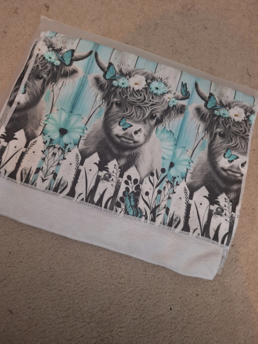 NEW Retro Blue Highland Cow Kitchen Towels - photo 4