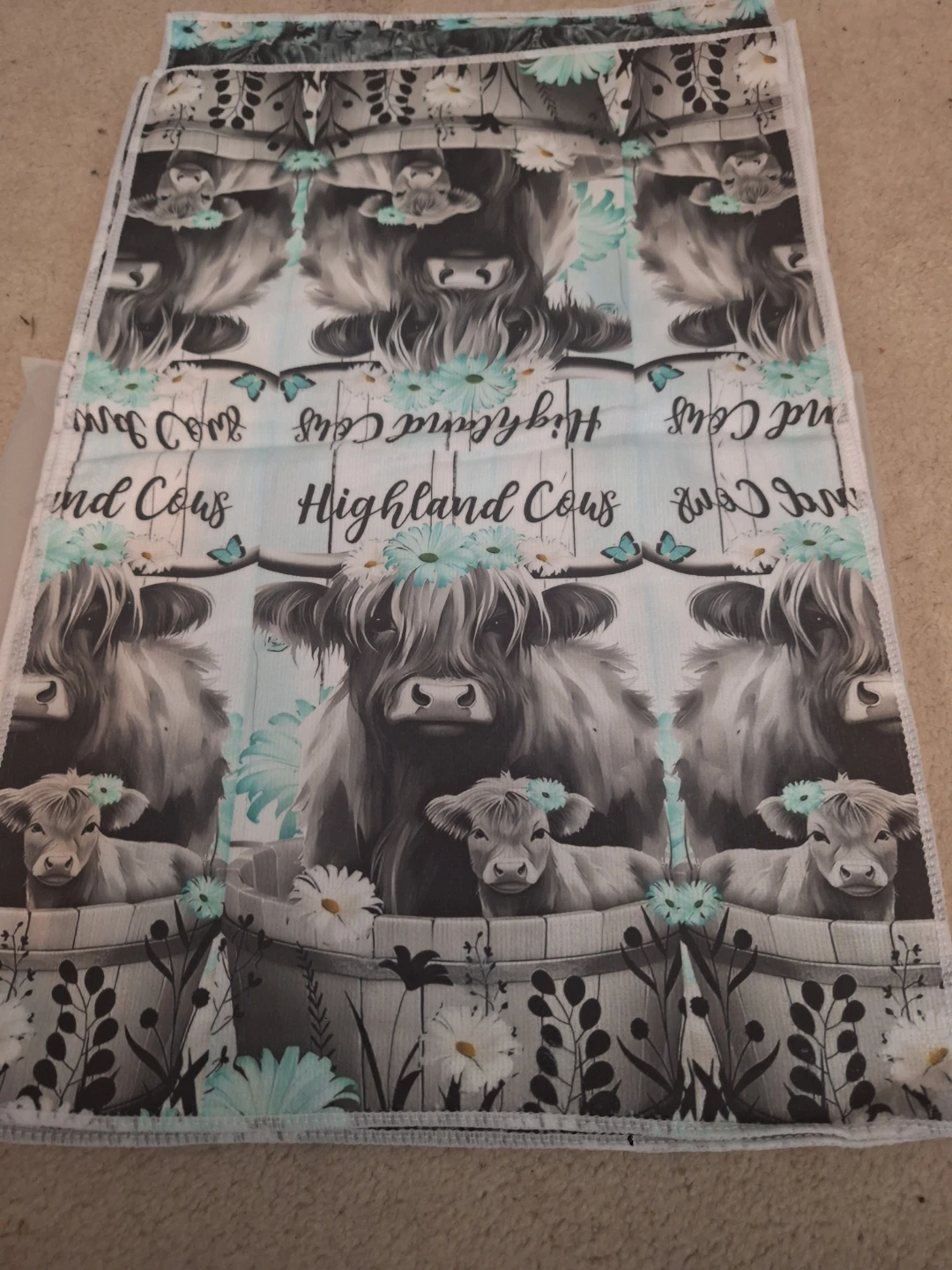 NEW Retro Blue Highland Cow Kitchen Towels - photo 5