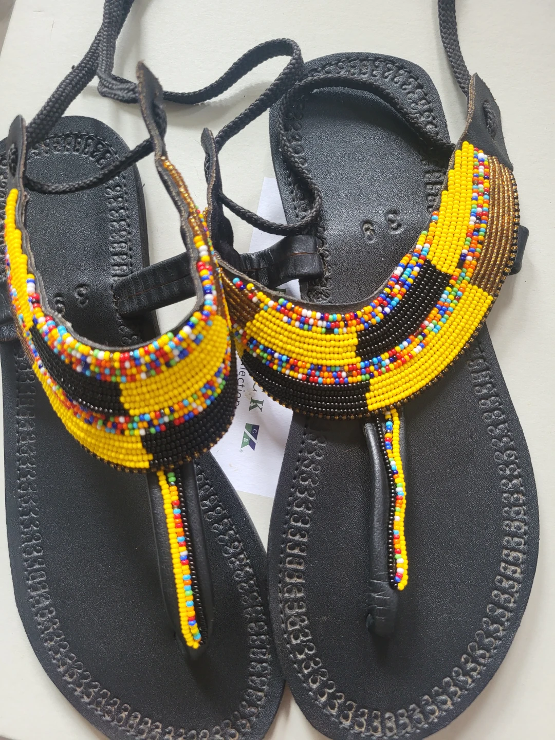 Beaded Sandals - Black/Yellow