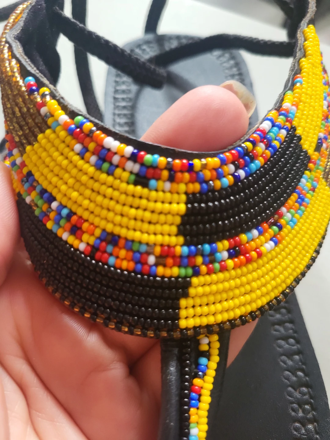 Beaded Sandals - Black/Yellow - photo 2