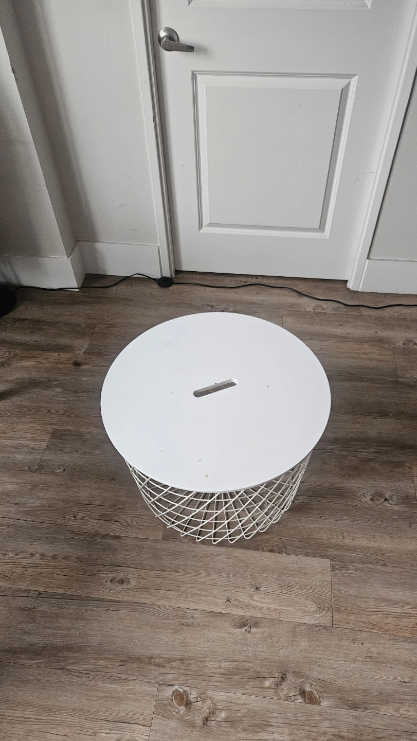White Wire Basket Side Table with Lid