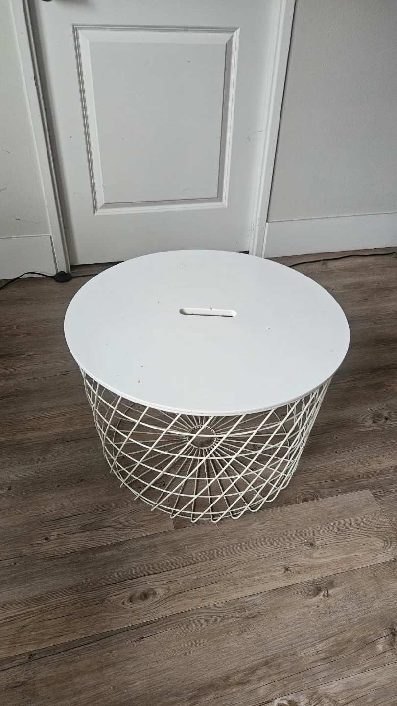 White Wire Basket Side Table with Lid - photo 2