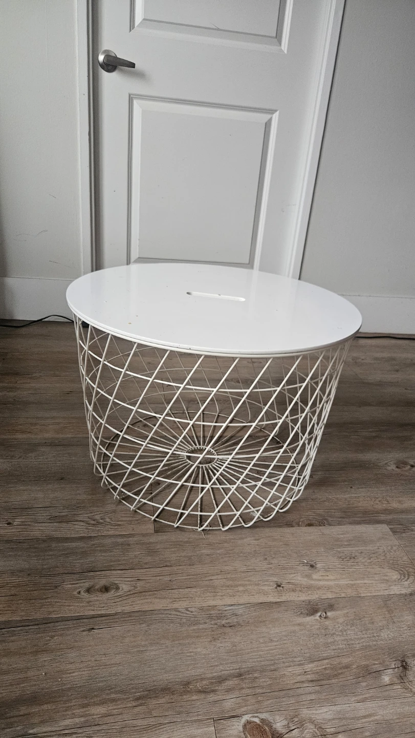 White Wire Basket Side Table with Lid - photo 3