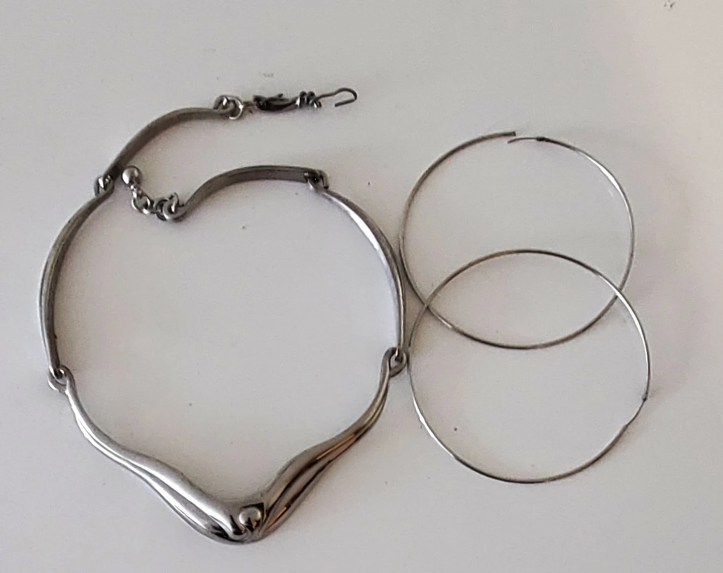 Silver Necklace and Hoop Earrings Set - photo 2