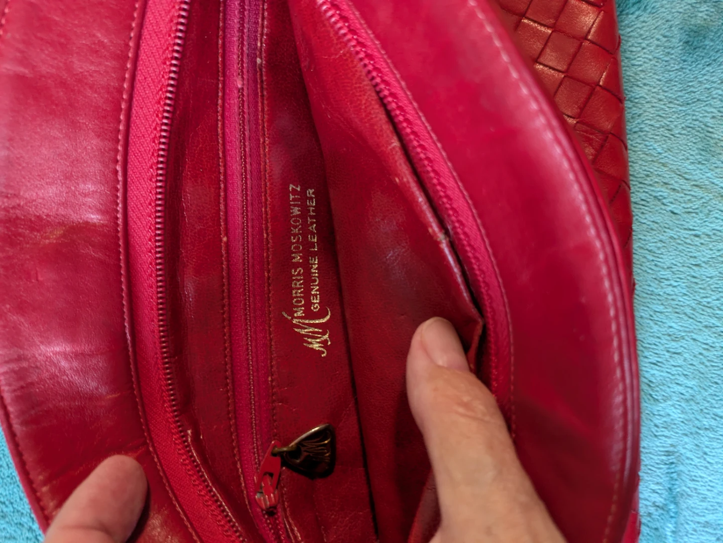 Red Woven Leather Clutch Handbag - photo 3