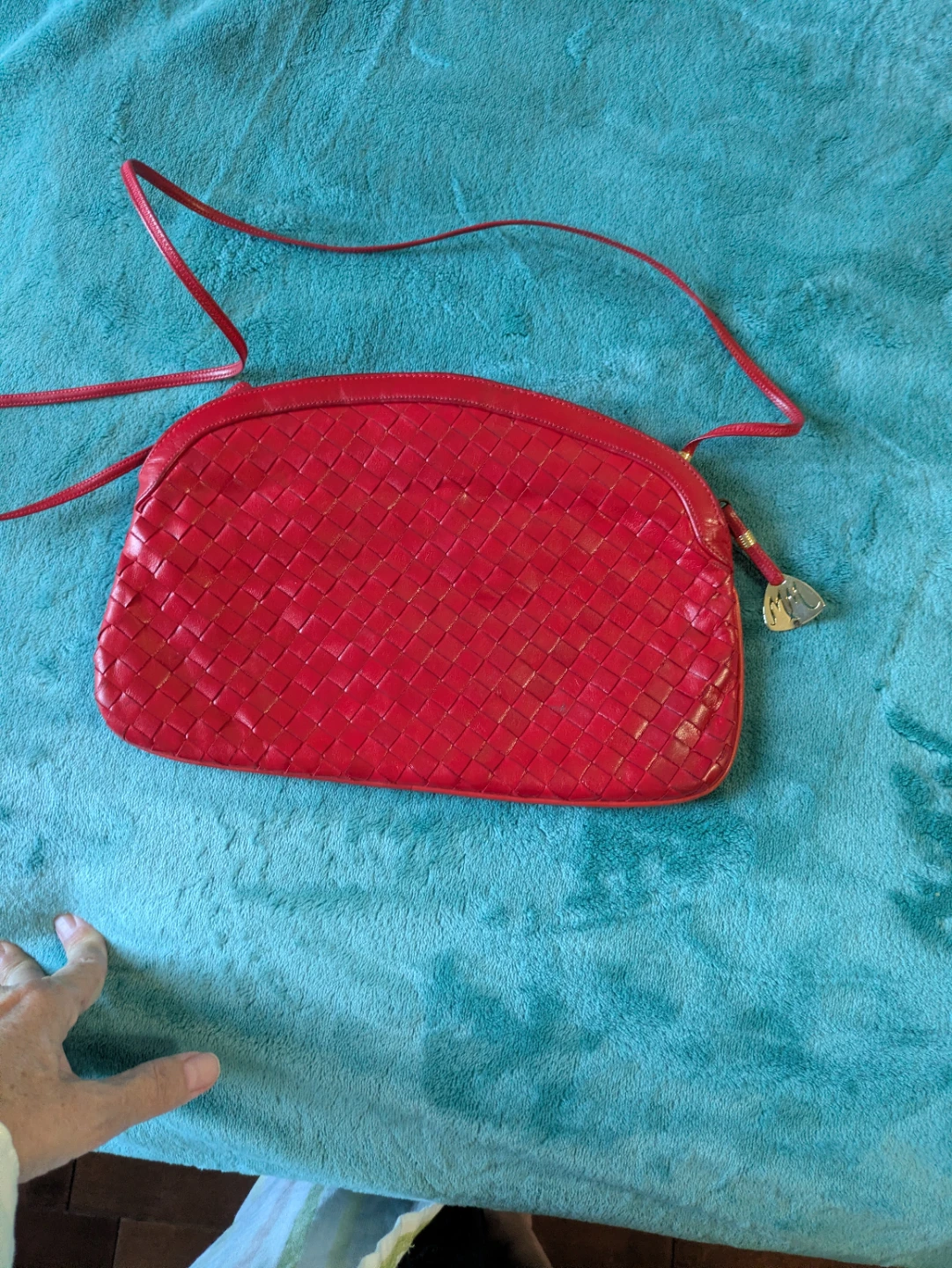 Red Woven Leather Clutch Handbag - photo 4