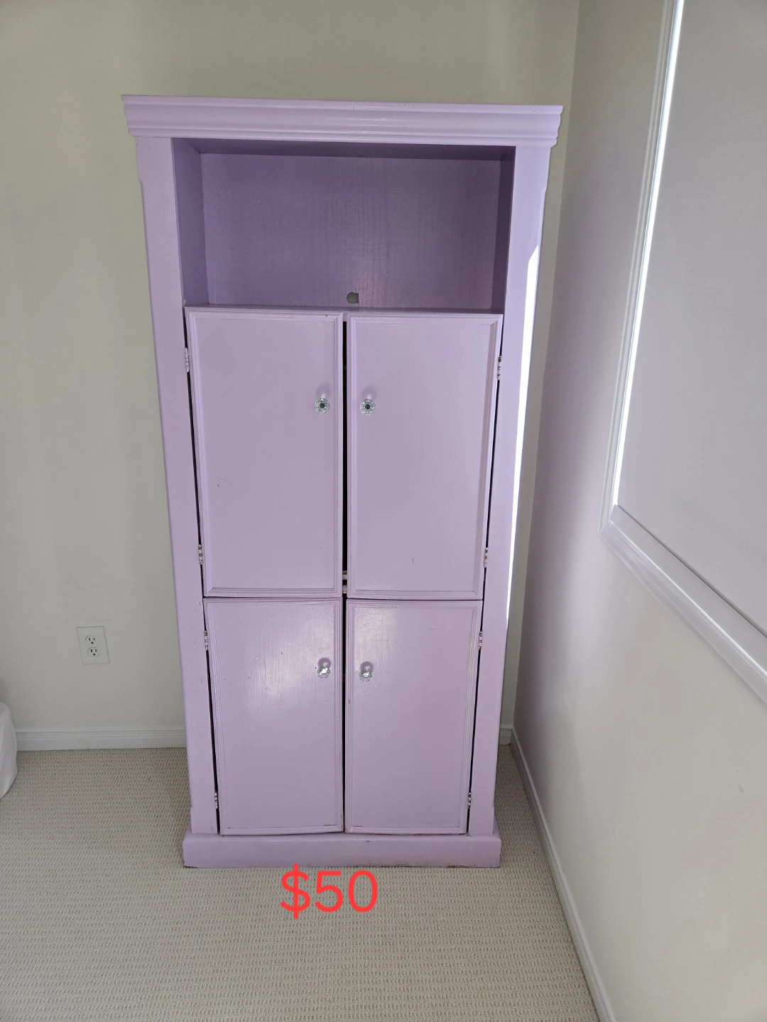 Lavender Armoire with Doors and Shelves