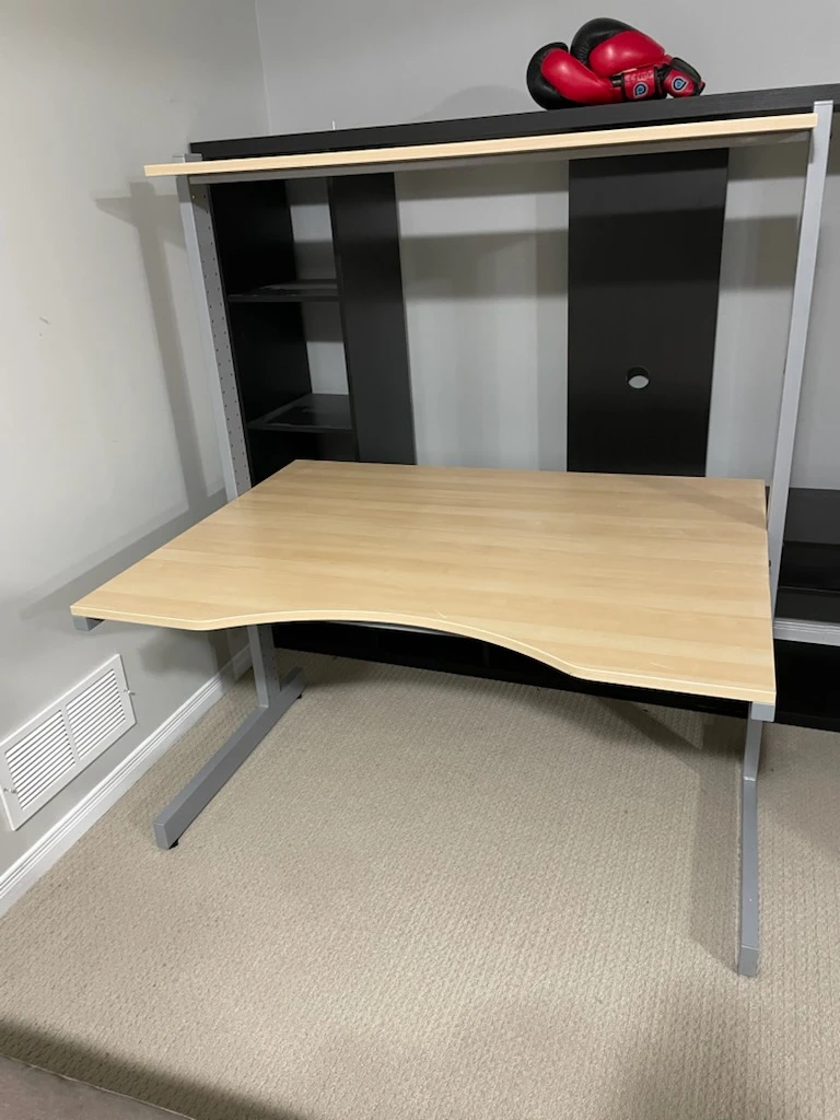 Adjustable Height Desk with Shelving Unit