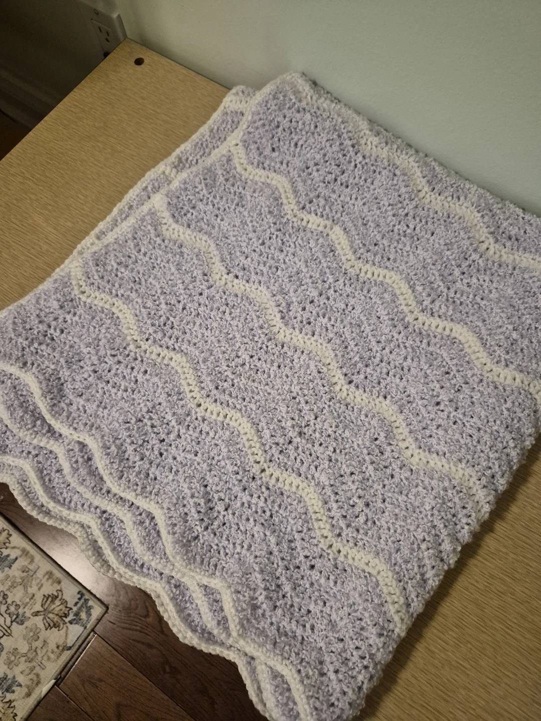 Crochet Ripple Baby Blanket - Lilac & White