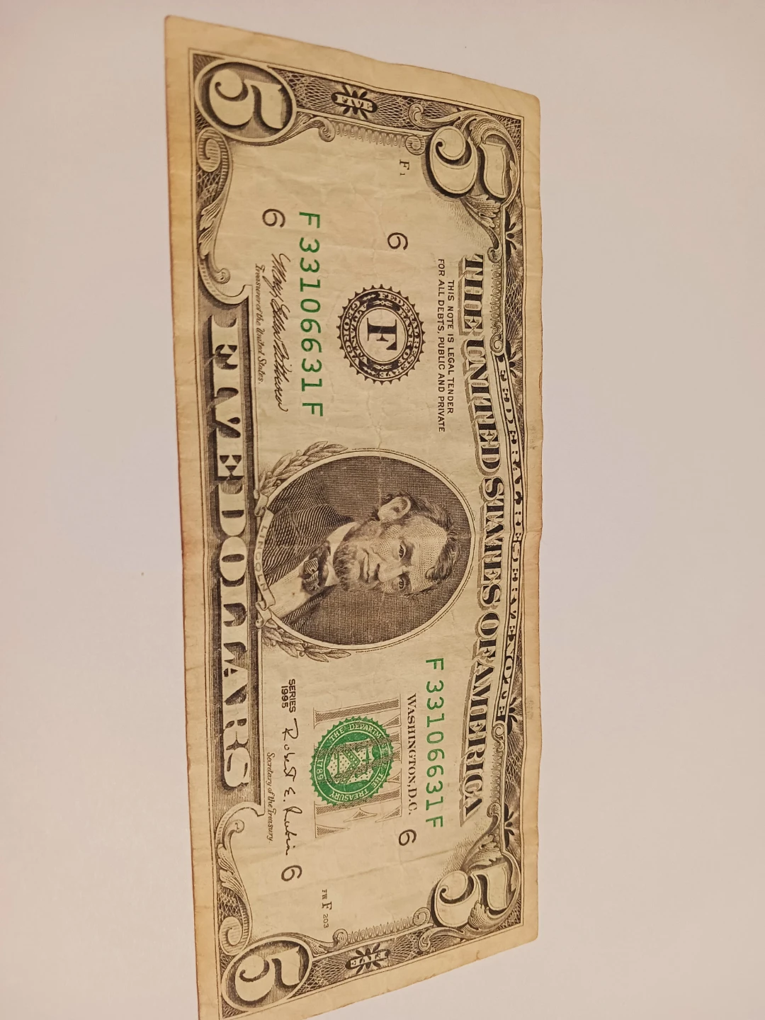 1995. United States Five Dollar Banknote Series F. - photo 2