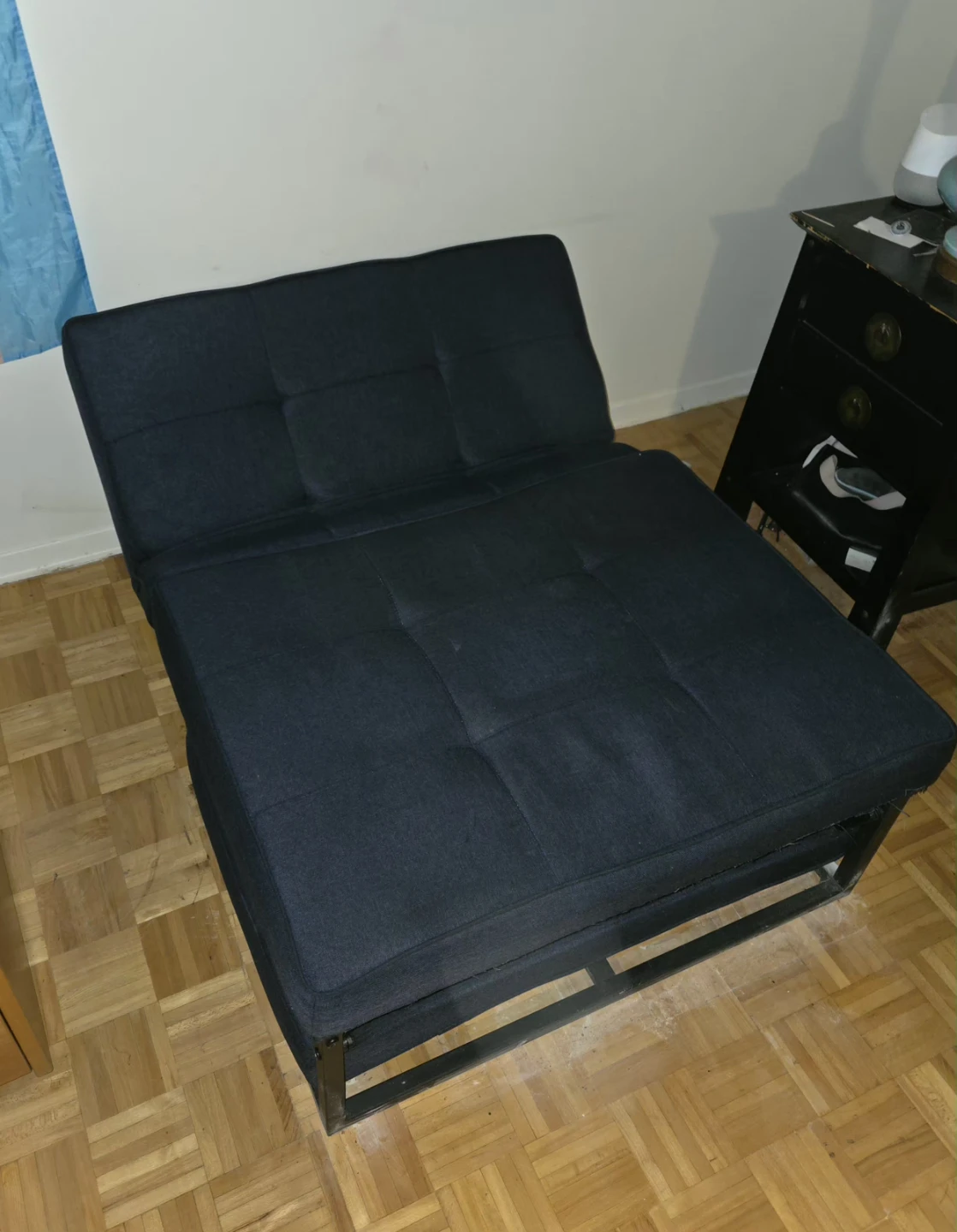 4 in 1 Dark Blue Futon Chair with Ottoman