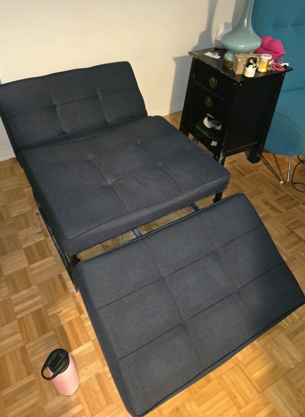 4 in 1 Dark Blue Futon Chair with Ottoman - photo 2